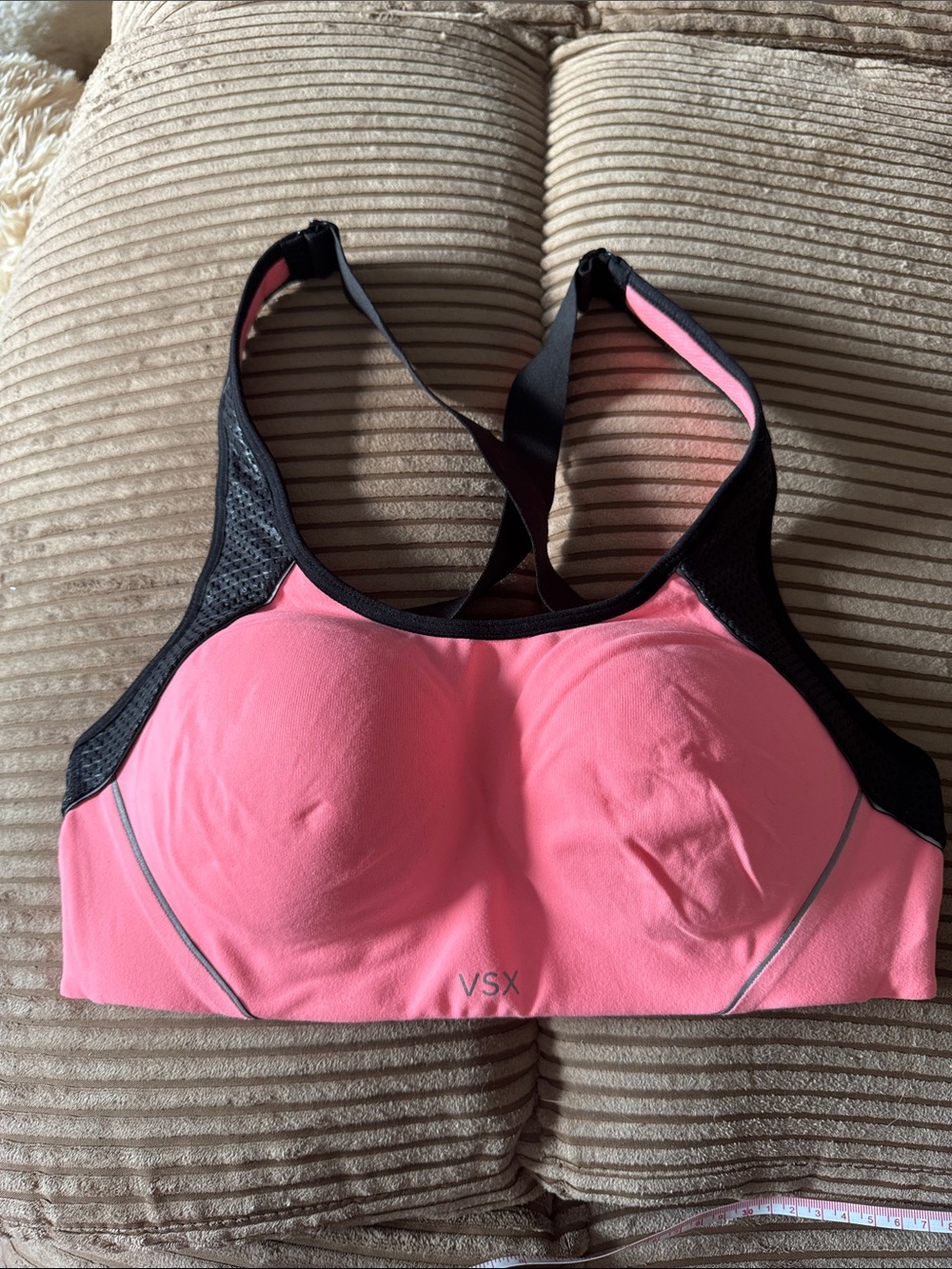VSX Pink and Black Padded Sports Bra with Mesh Accents
